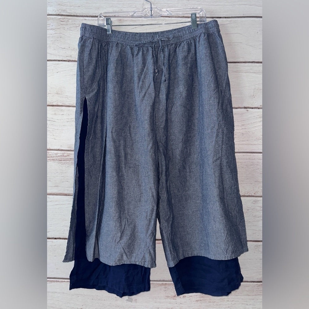 Tamsy 1X Women’s Cotton Wide-Leg Pants with Layered Look School Office Casual